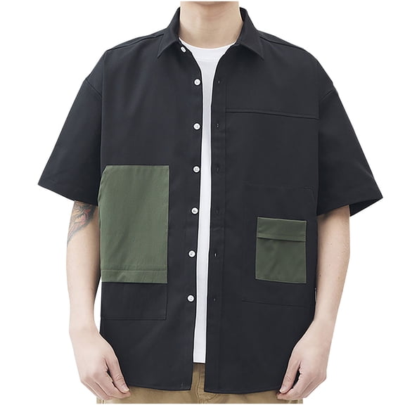 Overshirt for Men Color Block Loose Button Down Shirts Short Sleeve Casual Summer Sun Protection Shirt Jackets