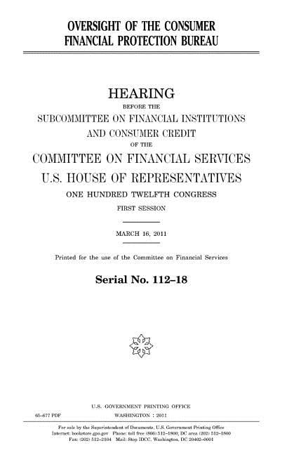 Oversight of the Consumer Financial Protection Bureau (Paperback)