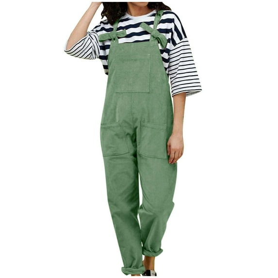 Oversize Adjustable Suspender Jumpsuits for Women Baggy Pockets Straight Leg Casual Loose Overalls Trendy Rompers Green,M