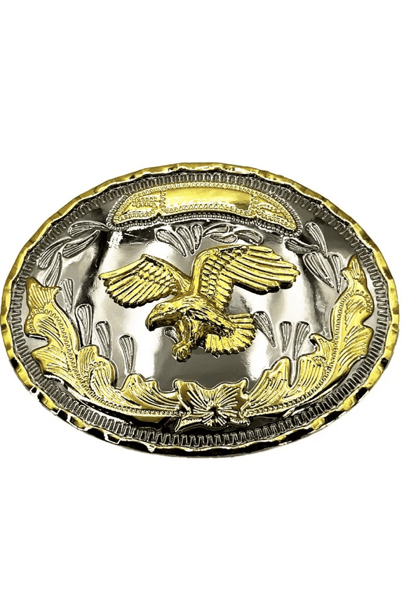 Unisex Metal Western Cowboy Eagle Plate Belt Buckle, Silver Gold, 1-Piece