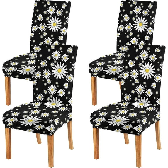 Oversize Black Chair Covers for Dining Room Set of 4,Large Stretch Spandex Parsons Chair Slipcovers ,Removable Washable Kitchen Chair Seat Cover Protector for Home Party Ceremony Dinner (Daisy, 4PCS)
