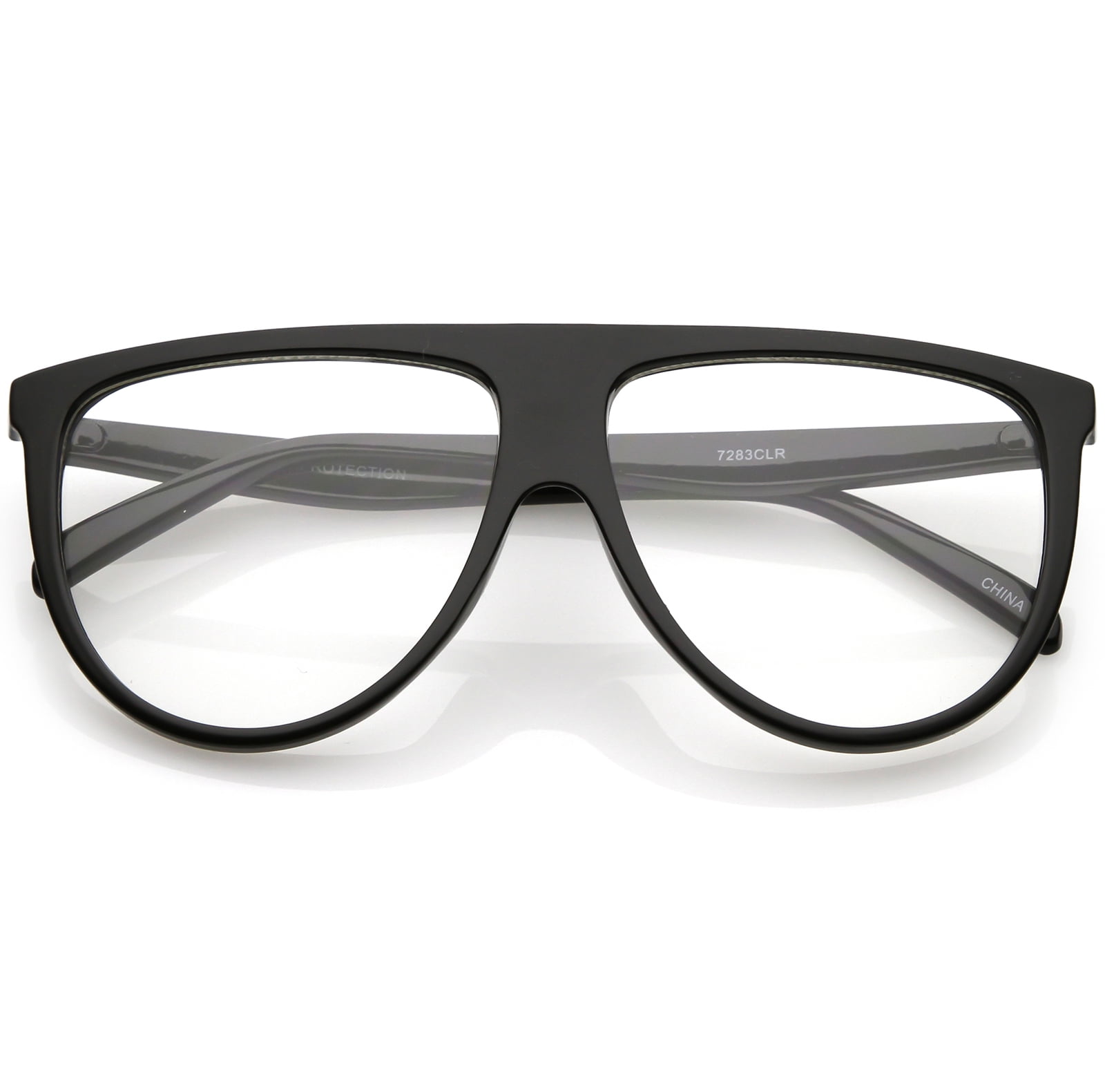 Oversize Bold Flat Top Aviator Eyeglasses With Clear Lens 60mm Black Clear