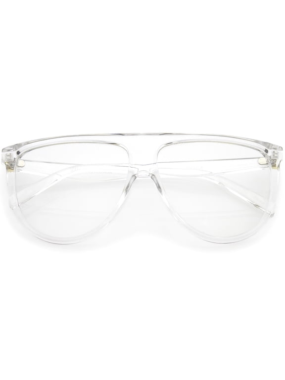Oversize Bold Flat Top Aviator Eyeglasses With Clear Lens 60mm (Clear / Clear)