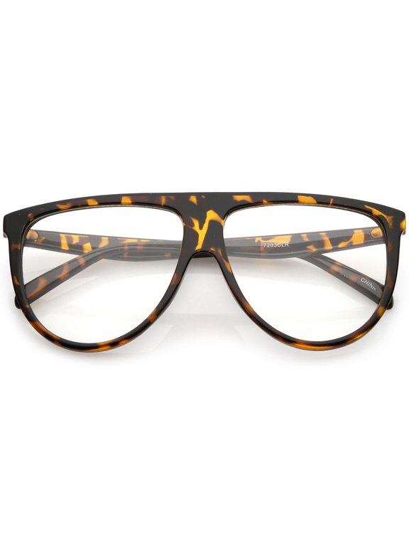 Oversize Bold Flat Top Aviator Eyeglasses With Clear Lens 60mm (Tortoise / Clear)