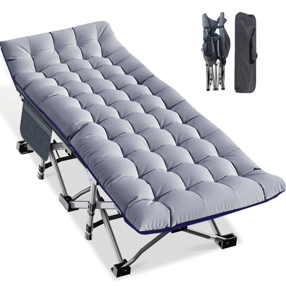Oversize Camping Cot Extra Large Folding Bed Heavy Duty Steel Frame Mattress Pad Storage Bag Portable Outdoor Sleeping Cot Guest Bed Office Napping Recliner Gray Pack