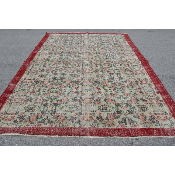 Oversize Carpet, Vintage Rug, Turkish Rug, Oushak Carpet, 96x132 inches Green Rug, Handmade Home Decor Carpet, Salon Rug, Wool Rug, 9136