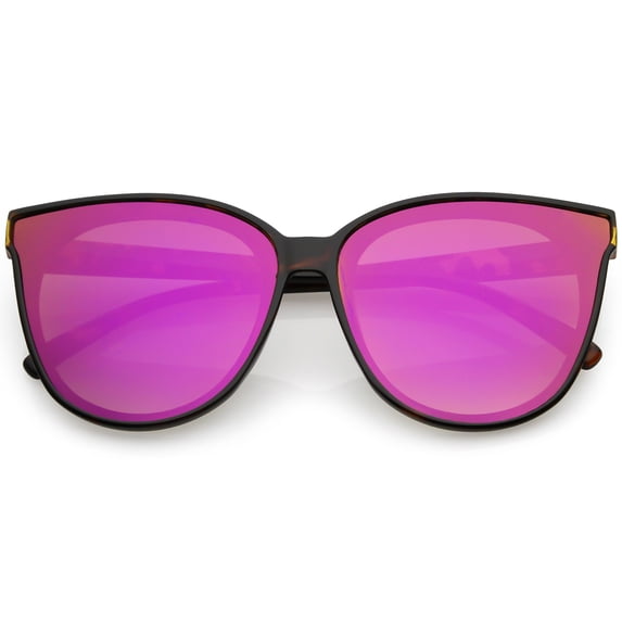 Oversize Cat Eye Sunglasses Colored Mirror Flat Lens 60mm (Tortoise / Purple Mirror)