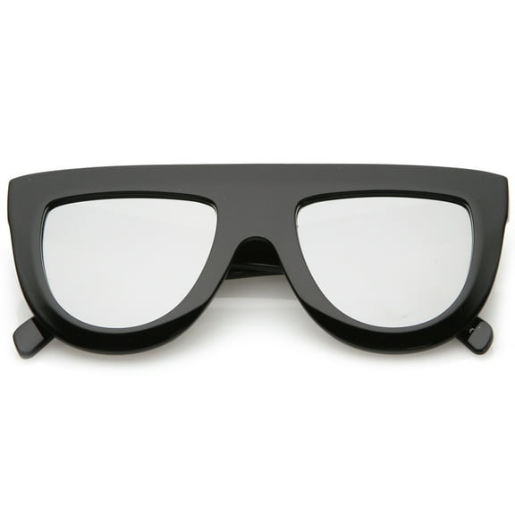 Oversize Chunky Wide Arms Colored Mirrror Flat Lens Flat Top Sunglasses 51mm (Black / Silver Mirror)