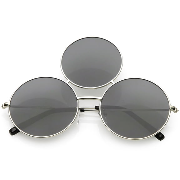 Oversize Circle Third Eye Sunglasses Slim Arms 56mm (Silver / Smoke)