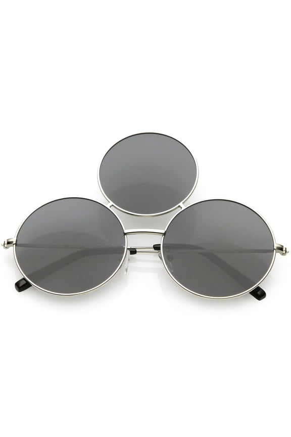 Oversize Circle Third Eye Sunglasses Slim Arms 56mm (Silver / Smoke)