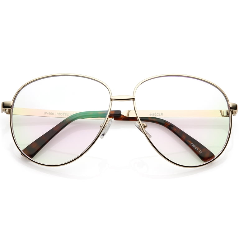 Oversize Classic Metal Aviator Eye Glasses With Clear 