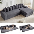 thumbnail image 1 of Oversize Cloud Couch, L-Shape Sofa, Convertible Floor Sleeper Sofa Bed, No Assembly ,Eight pillows,3-in-1,Magazine bag,(Right Facing Sofa),4 Seat,Corduroy,Dark Gray, 1 of 18