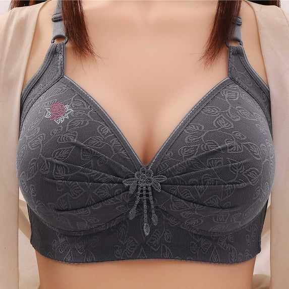Oversize Everyday Bra for Women Lace Flower Gathered Together Large Size Daily Bra Underwear No Rims Gifts for Family Clearance Gray, 2XL