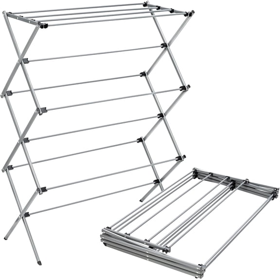 Oversize Family-Size Laundry Drying Rack, 35.5" Extra-Wide (22% Wider Than Standard), 50lb Capacity Sturdy Steel, Foldable Clothes Rack, Silver