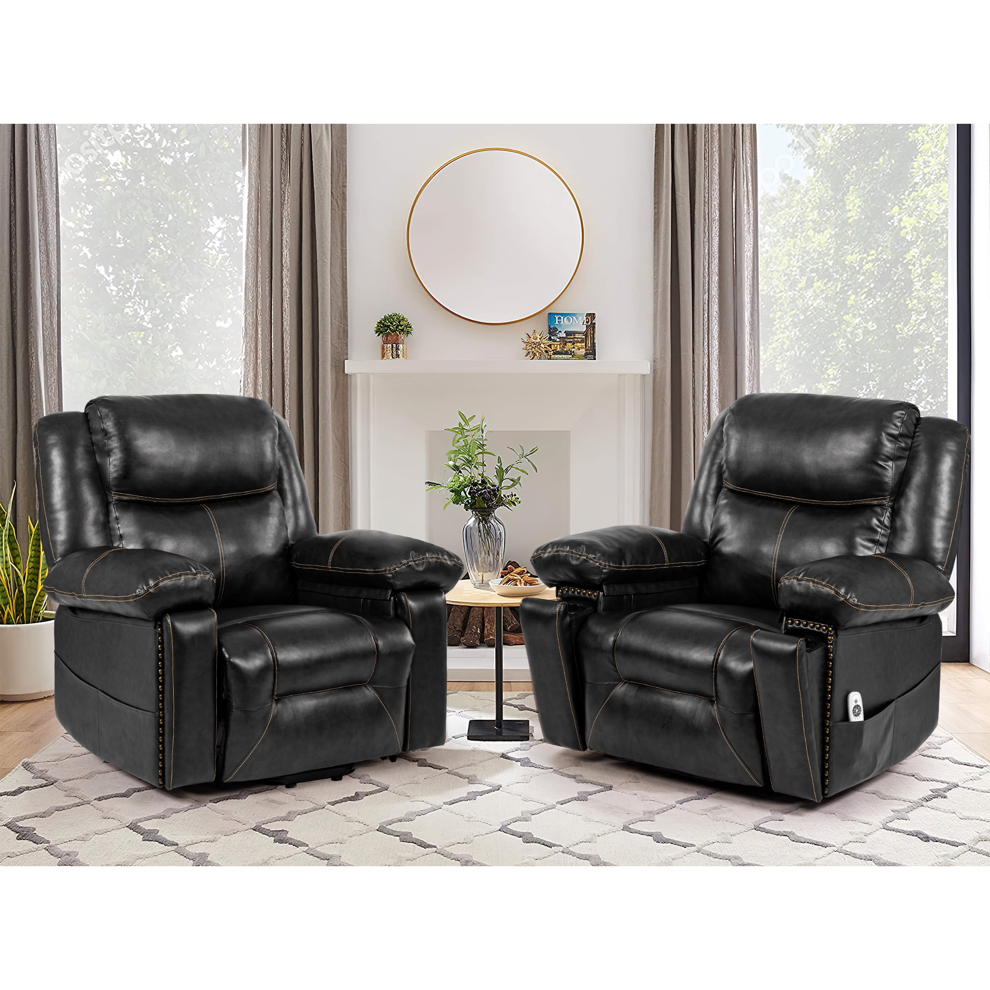 Oversize Faux Leather Power Lift Recliner Chair Heated Massage