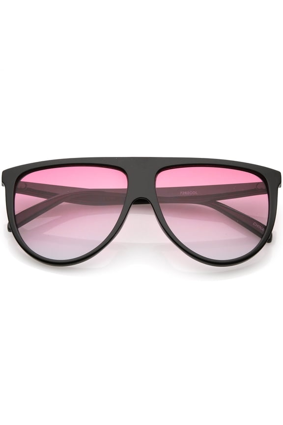 Oversize Flat Top Aviator Sunglasses Gradient Teardrop Flat Lens 60mm (Black / Pink Smoke)