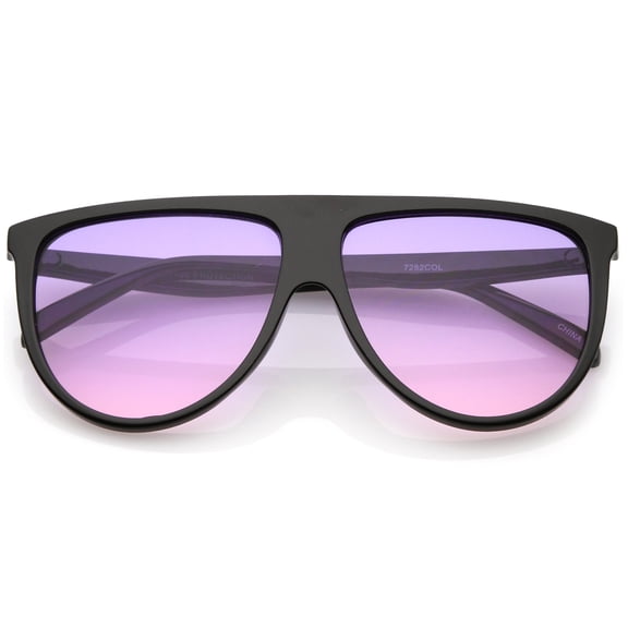 Oversize Flat Top Aviator Sunglasses Gradient Teardrop Flat Lens 60mm (Black / Purple Pink)