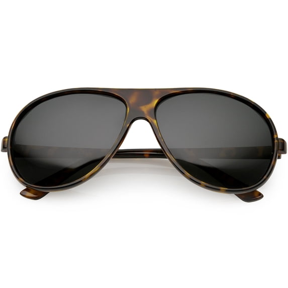 Oversize Flat Top Aviator Sunglasses Polarized Lens 61mm (Shiny Tortoise / Smoke Polarized)