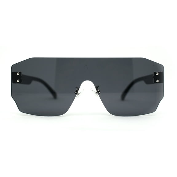 Oversize Flat Top Panel Mono Block Shield Lens Sunglasses All Black