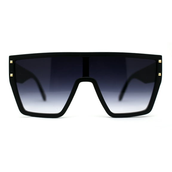 Oversize Flat Top Shield Square Rectangle Plastic Fashion Sunglasses Matte Black