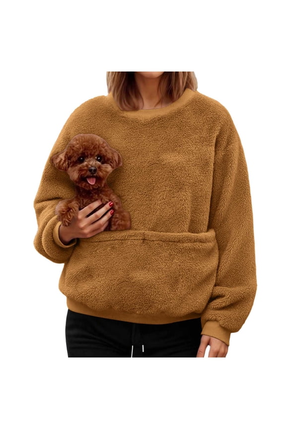 Oversize Pet Pouch Hoodies for Women Pet Carrier Kangaroo Pouch Crewneck Sweatshirts with Large Pocket