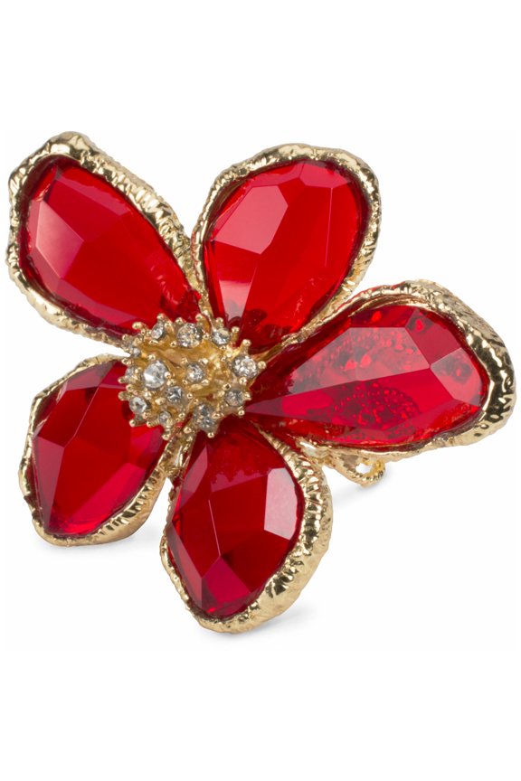 Oversize Flower Ring Ruby Red and Gold