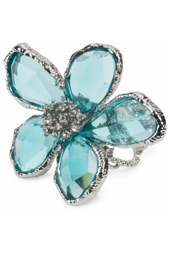 Oversize Flower Ring Sky Blue and Silver