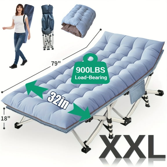 Oversize Folding Camping Cot with Mattress, Heavy Duty Adult Camp Bed for Indoor & Outdoor Use, Supports 700lbs - Includes Carry Bag
