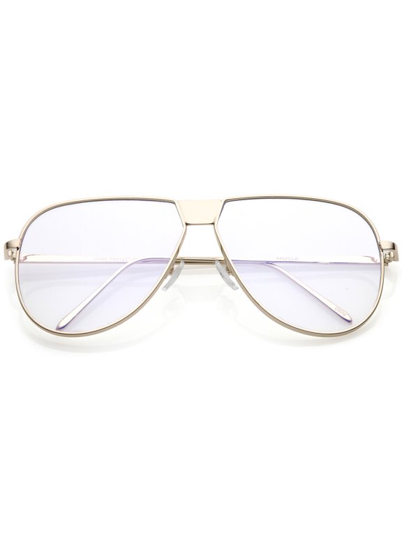 Oversize Full Metal Flat Top Aviator Glasses Clear Flat Lens 60mm (Gold / Clear)
