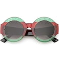 thumbnail image 1 of Oversize Glitter Two Toned Round Sunglasses Wide Arms Circle Lens 49mm (Green Red / Lavender), 1 of 4