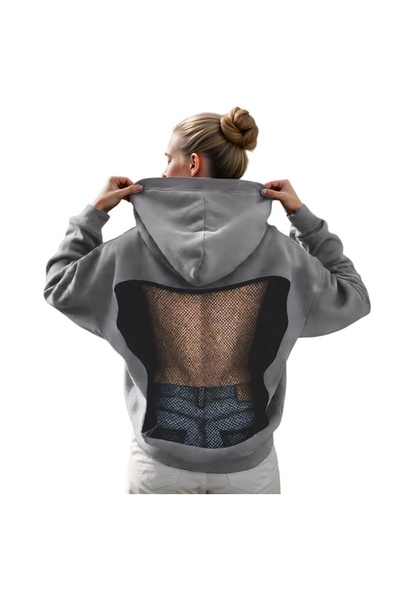 Oversize Hoodie for Women Backless Mesh Hollow Out Long Sleeve with Pocket Athletic Hooded Pullover Sweatshirt