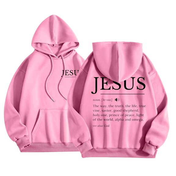 Oversize Hoodie for Women Christian Long Sleeve Hooded Jesus Casual Letter Print Lightweight Sweatshirts Pink