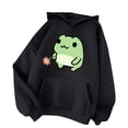 thumbnail image 1 of Oversize Hoodie for Women Fall Cute Cartoon Letter Print Hooded With Pocket Athletic Pullover Sweatshirt Black, 1 of 3
