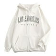 thumbnail image 1 of Oversize Hoodie for Women Fall Los Angeles Letter Print Zip Up Hooded Jacket With Pocket Winter Fashion Sweatshirts White, 1 of 3