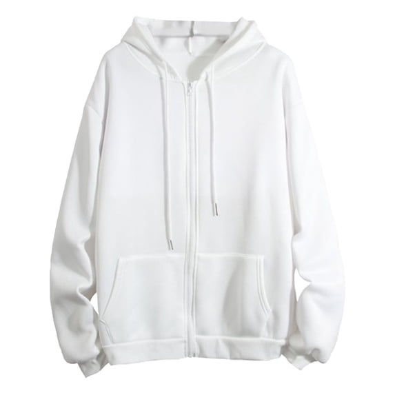 Oversize Hoodie for Women Fall Solid Zipper Hooded Jacket Long Sleeve Zipper Drawstring Lightweight Sweatshirts White