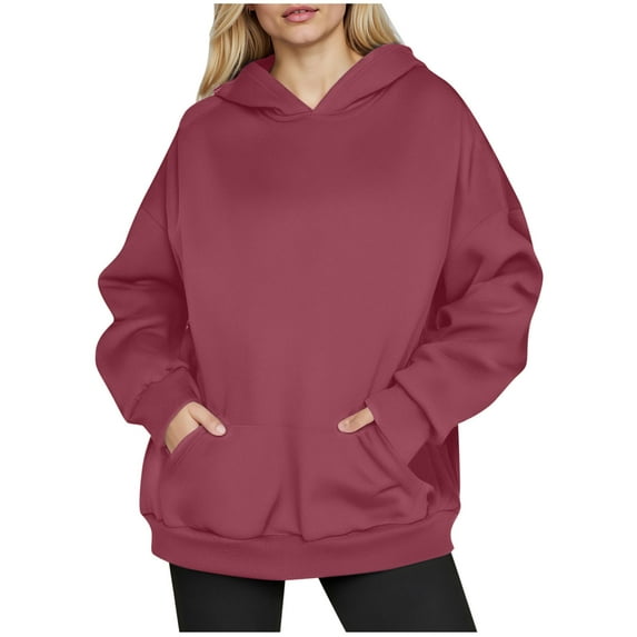 Oversize Hoodie for Womens Pullover Fashion Casual Loose Solid Color Pocket Hooded Sweatshirt Top