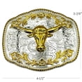 thumbnail image 2 of Gold & Silver Plated Deer Buck Head Western Cowboy Rodeo Metal Belt Buckle – Men's 2 of 4