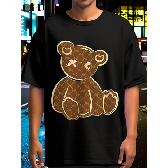 Oversize Loose Fit 180g Pure Cotton Teddy Bear Graphic T-Shirt for Back to School, Available in Six Sizes S-XXXL