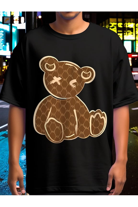 Oversize Loose Fit 180g Pure Cotton Teddy Bear Graphic T-Shirt for Back to School, Available in Six Sizes S-XXXL