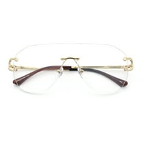 Oversize Luxury Hip Hop Gangster Swagger Rimless Racer Shield Eyeglasses [Light Gold]