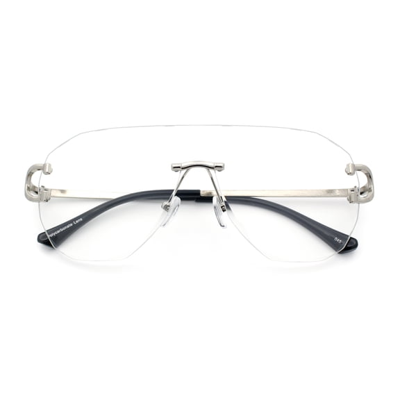 Oversize Luxury Hip Hop Gangster Swagger Rimless Racer Shield Eyeglasses [Silver]