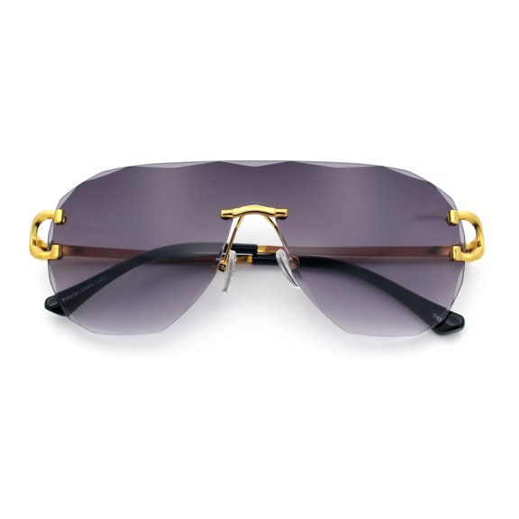 Oversize Luxury Hip Hop Gangster Swagger Rimless Racer Shield Sunglasses [Gold - Smoke]