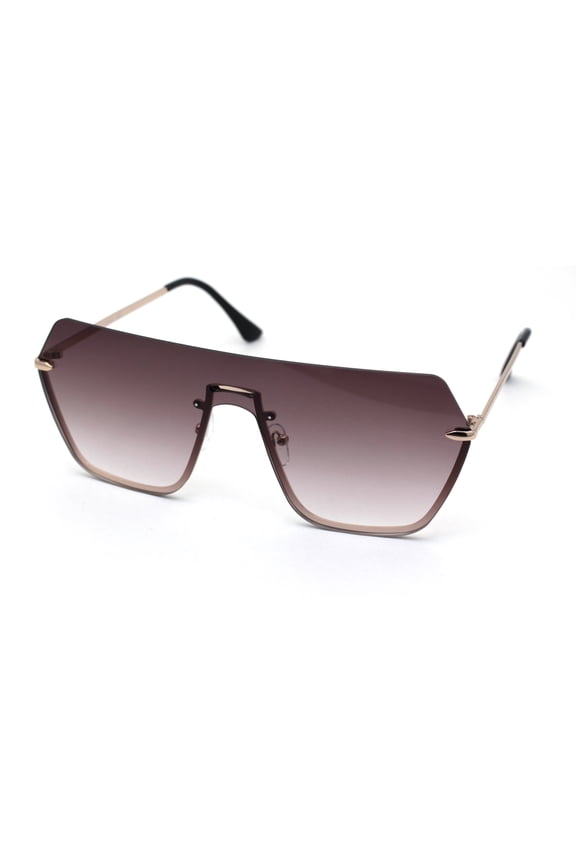 Oversize Luxury Robotic Shield Rimless Trendy Retro Sunglasses Gold Burgundy