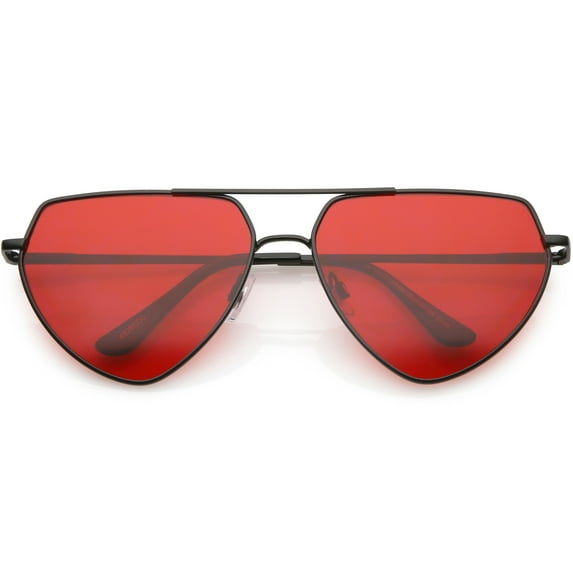 Oversize Metal Aviator Sunglasses Crossbar Slim Arms Color Tinted Lens 61mm (Black / Red)