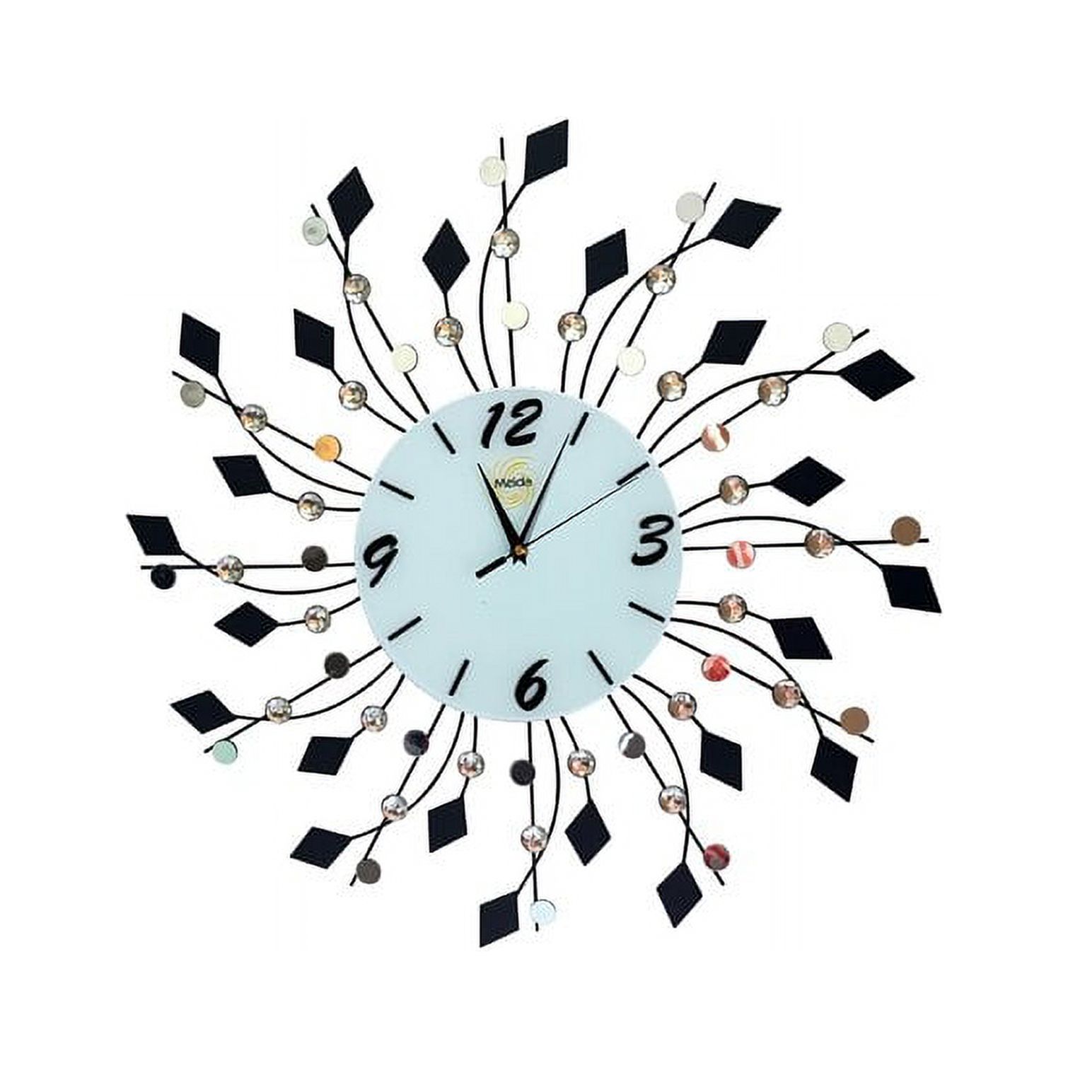 Oversize Metal Wall Clock Glass Clock Face Crystals Small Mirror