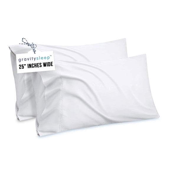 Oversize Pillow Case by Gravity Sleep. Extra Large Extra Tall Extra Wide 100% Cotton Pillowcase. 25Wx43L 300 Thread Count (2- Pack King White)