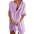 thumbnail image 1 of Oversize Plus Size Women Short Sleeve Linen Baggy Blouse T-Shirt Dress Ladies Summer Kaftan Tunic Top Dress Ladies Beach Boho Party Evening V Neck Baggy Midi Long Dress, 1 of 2