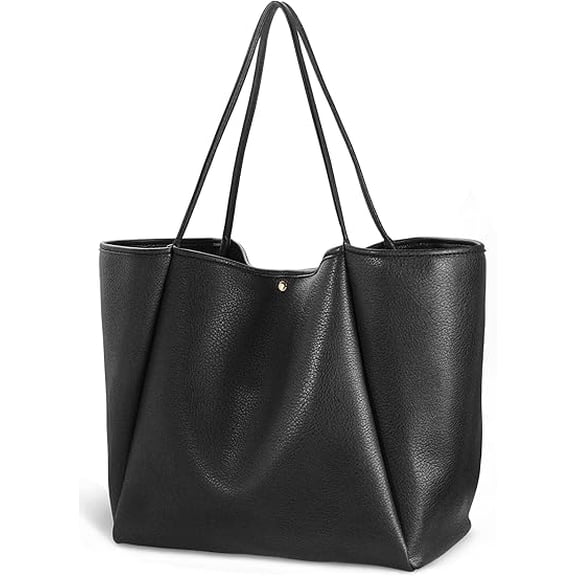 Oversize Pu Leather Tote Women Weekender Bag Shopper Handbag Travel Purse (Black)