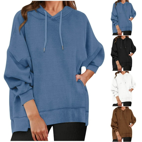 Oversize Pullover Hoodies for Women Trendy Fashion Solid Color Casual Long Sleeve Pocket Loose Oversized Hoodies Pullover Sweatshirt