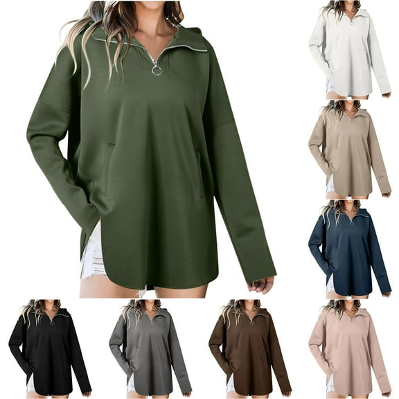 Oversize Pullover Hoodies for Women Trendy Fashion Casual Circle Zipper Pocket Long Sleeved Hooded Sweatshirt